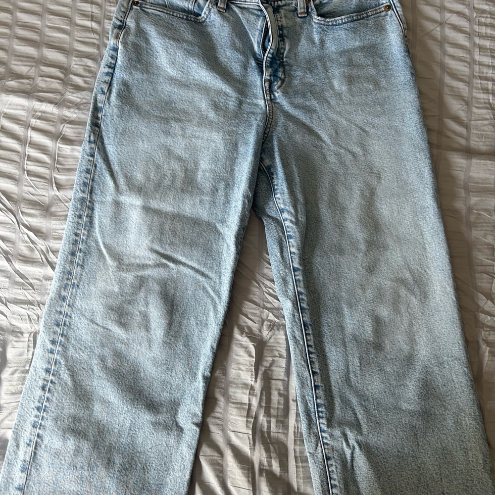 J. Crew Slim Wide Leg light blue jean with raw hem
